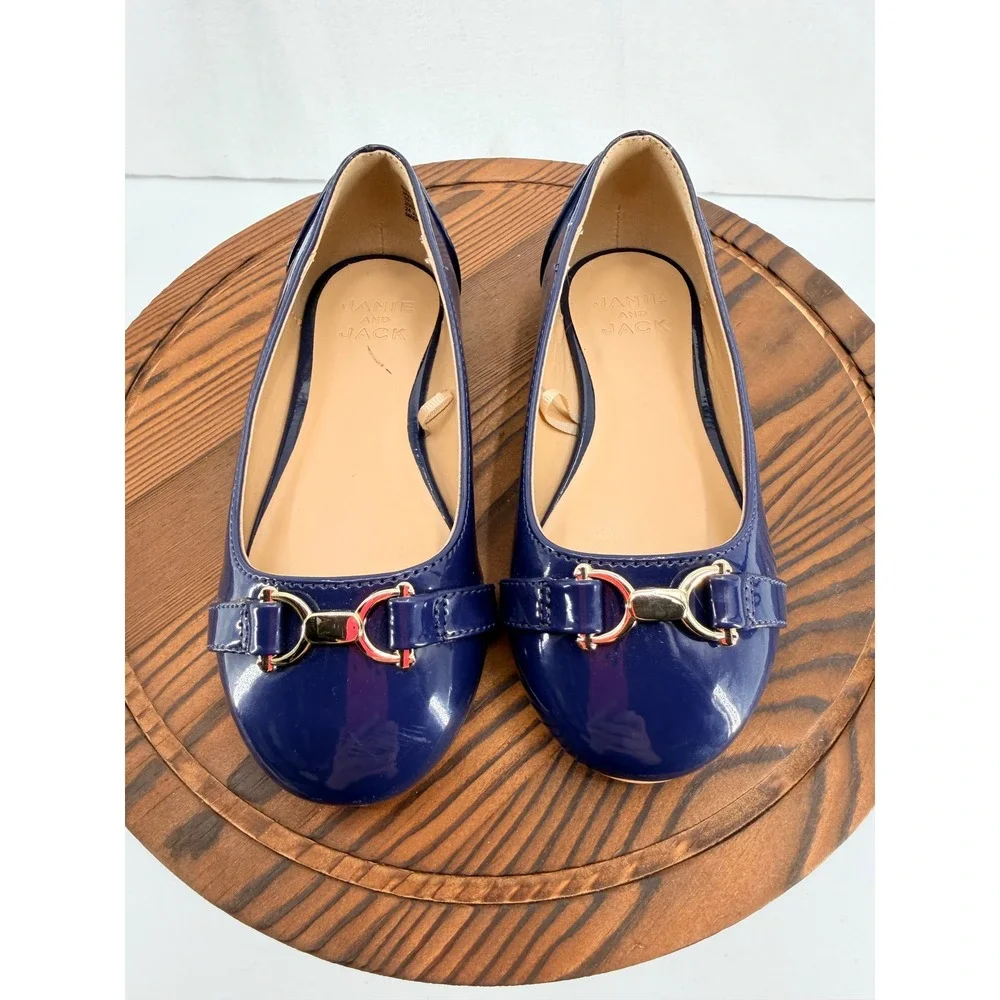 Janie and Jack Patent Leather Horse Bit Flats Girls Toddler Size‎ 10 Blue Gold